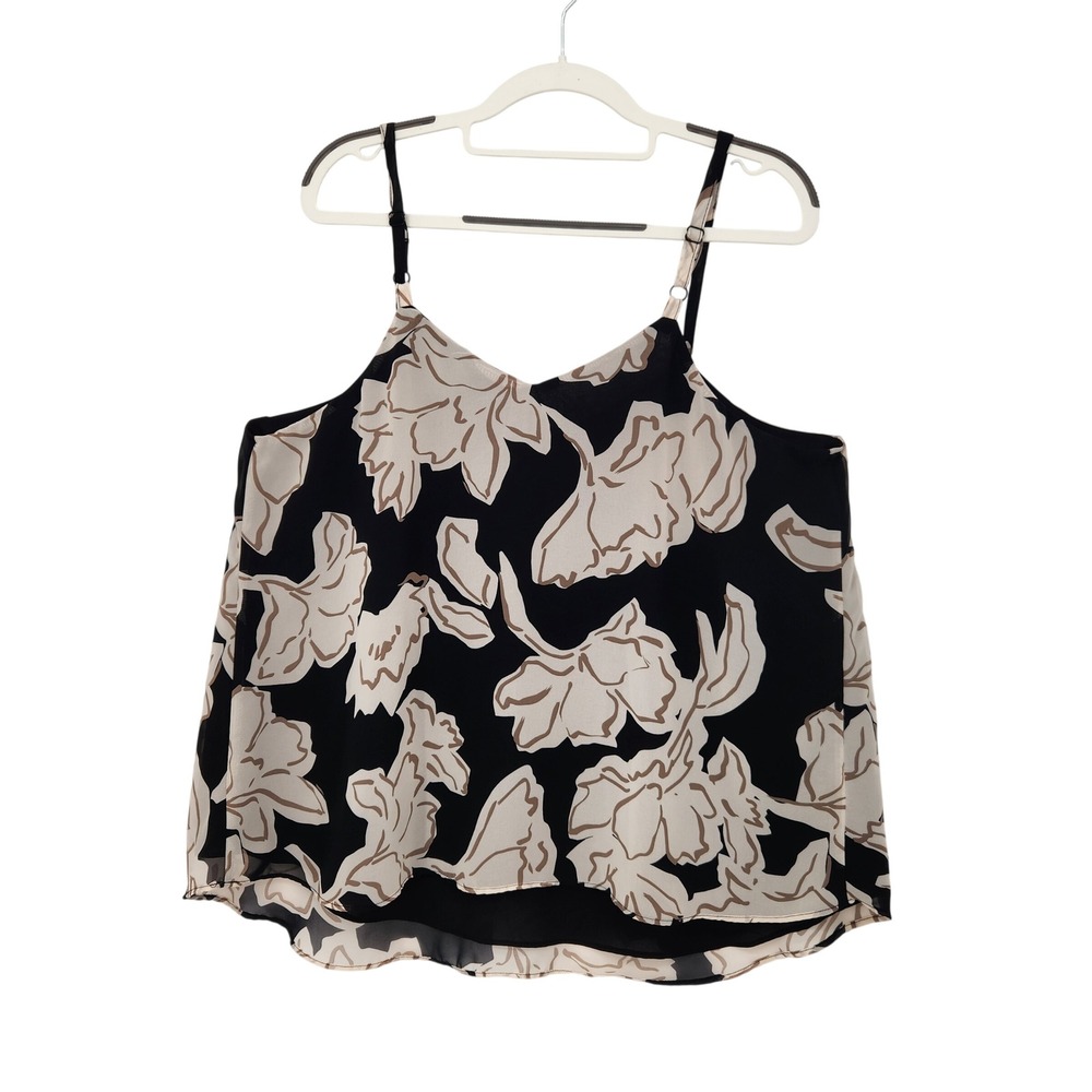 Torrid Sophie Double V-Neck Cami Tank Black Cream Taupe Floral Women's 00